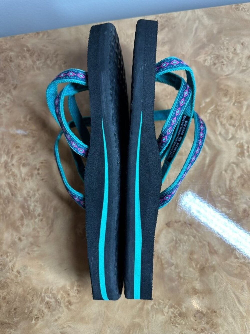 Teva Olowahu Mush Strappy Flip Flop Sandals Women's Size 8 Black Teal Pink - Picture 6 of 7
